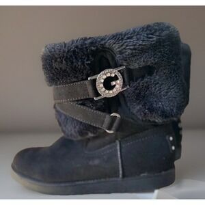 Black Faux Suede & Fur Boots G by Guess GBG Boots Winter Buckle Detail Size 7M